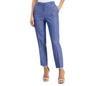 NEW Anne Klein Women's Blue Linen-Blend Straight Ankle Trouser Pants Size 2